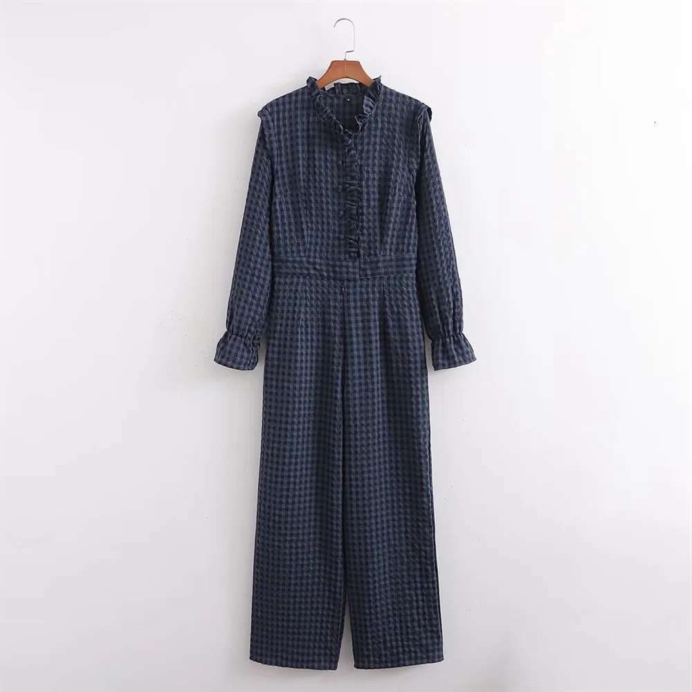 BM&MD&ZA Winter New Women's Clothing Style Slimming and Simple Small Grid Printed jumpsuit Pants