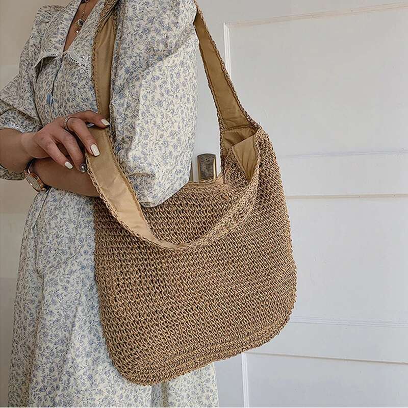 Women Large Capacity Shoulder Bags Handmade Straw Woven Fashion Travel Shopper Totes Ladies Bohemis Designer Casual Handbags