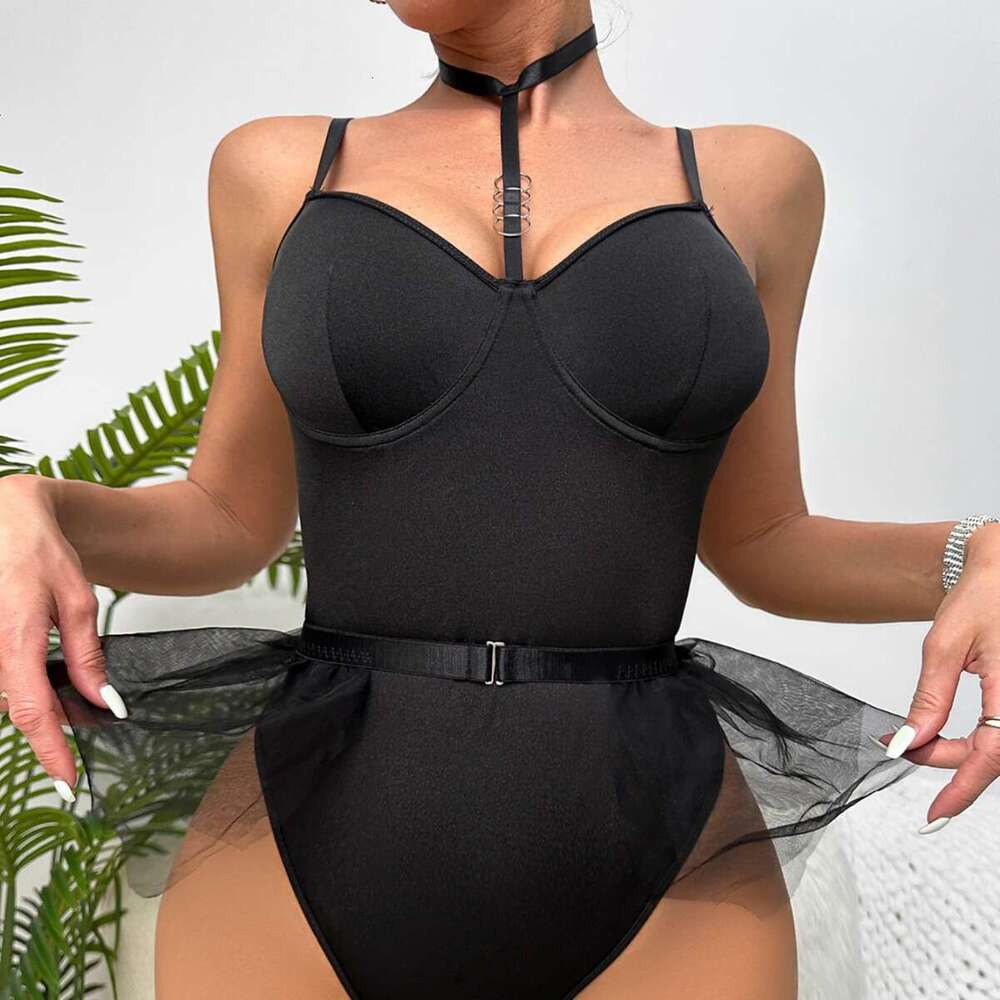 Patent Leather Sexy Lingerie New Lingerie Sexy No Take Off Small Chest Winter Sleepwear Passionate Set Uniform Tempting Home Jumpsuit KQ