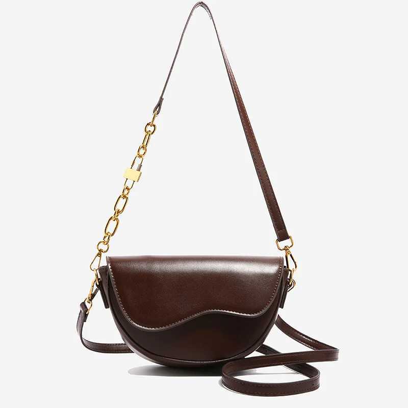 Women Vintage Saddle Bag Solid Color Flap Shoulder Bag Female Small Chain Underarm Bag Fashion PU Leather Commute Crossbody Bags Z250512