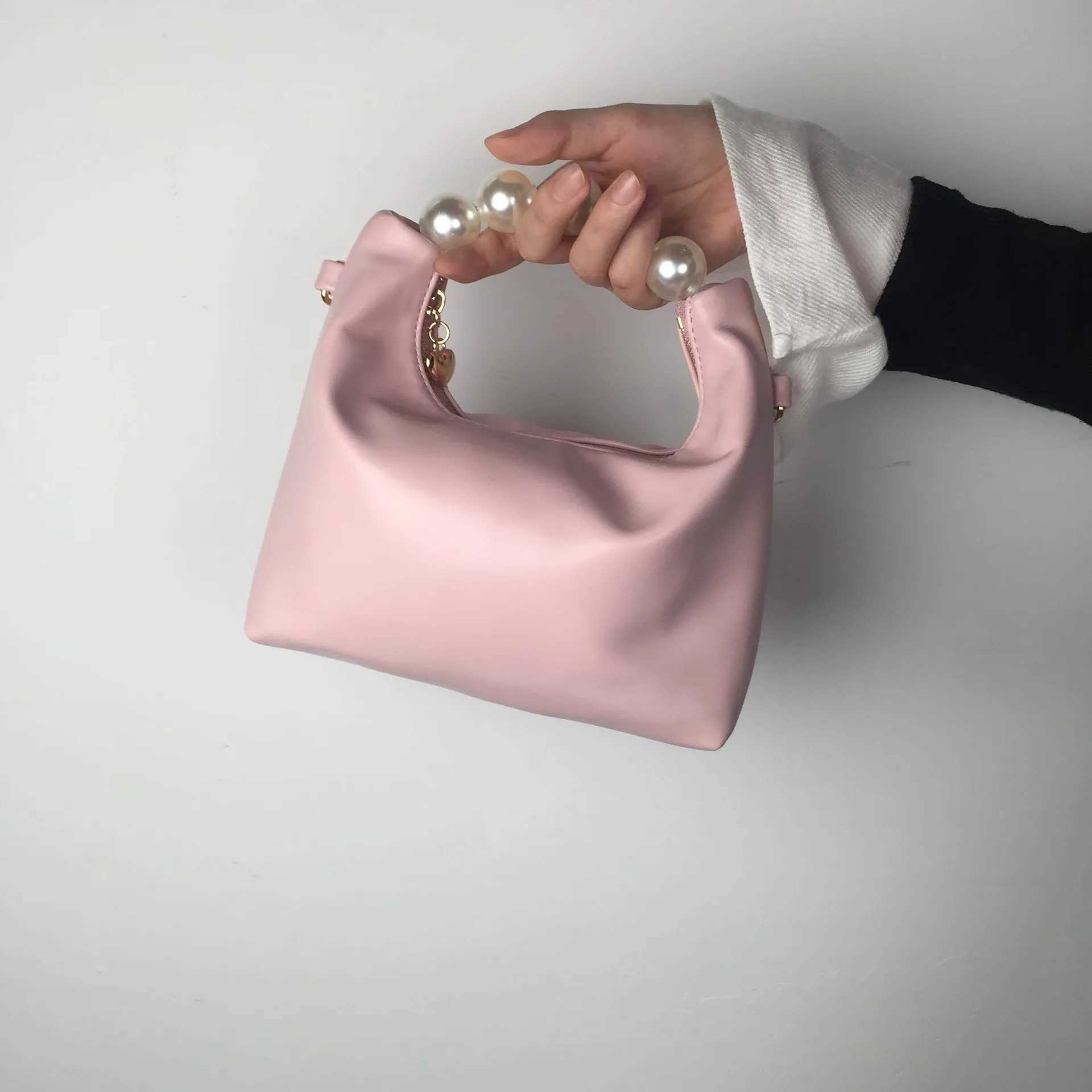 Pearl Handle Women Small Clutch Handbags Fashion Chain Female Shoulder Messenger Bag Solid Color Ladies Hobos Tote Purse BagW250512