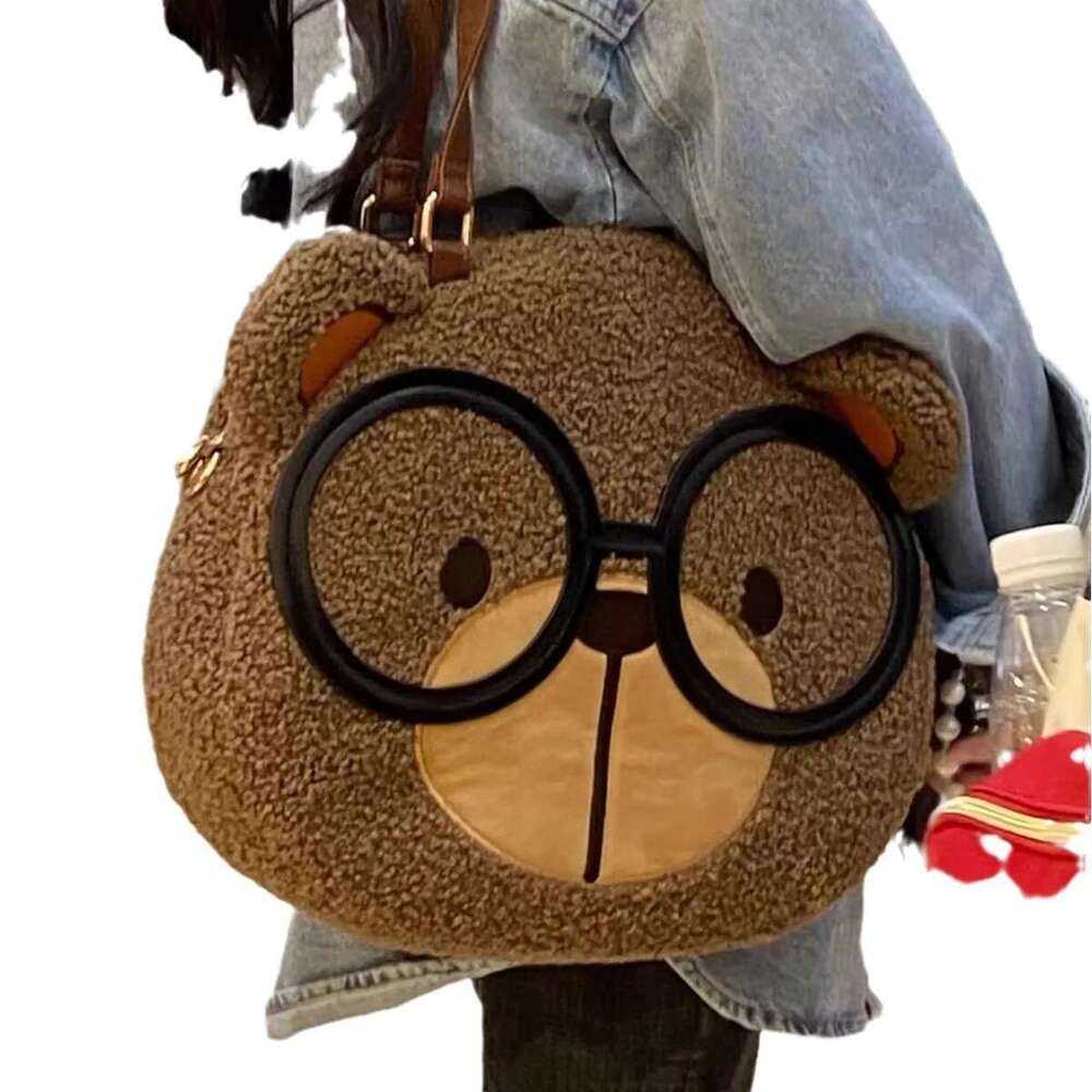 2025 Autumn And Winter New Large Capacity Cute Brown Plush Bear Handbag Shoulder Bag