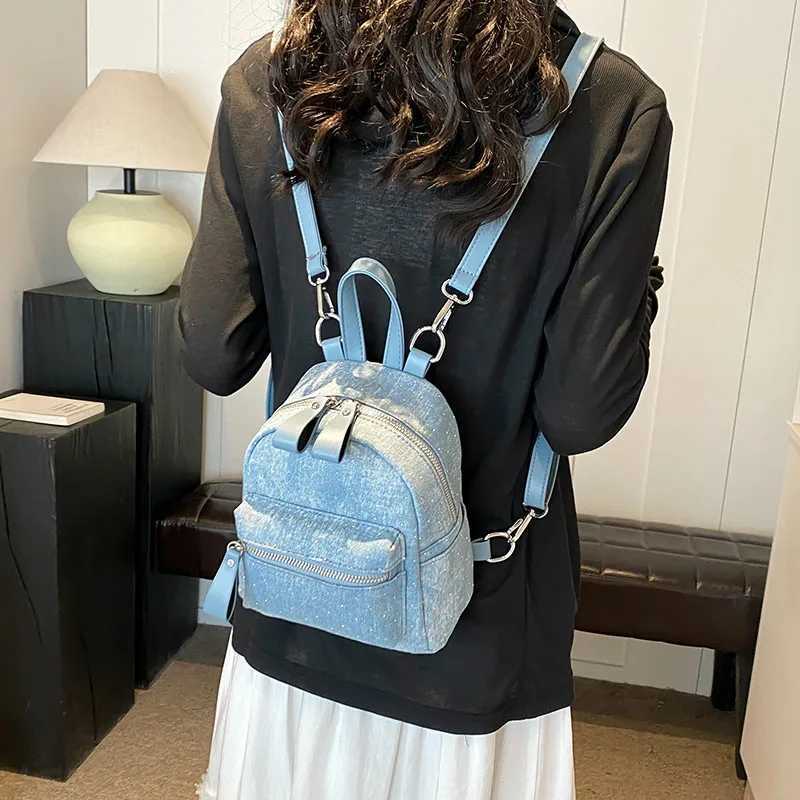 New Women Preppy Style Mini Backpacks Y2K Shiny Student Denim Backpack s Fashion Travel Canvas Shopping Shoulder Bag Z250512