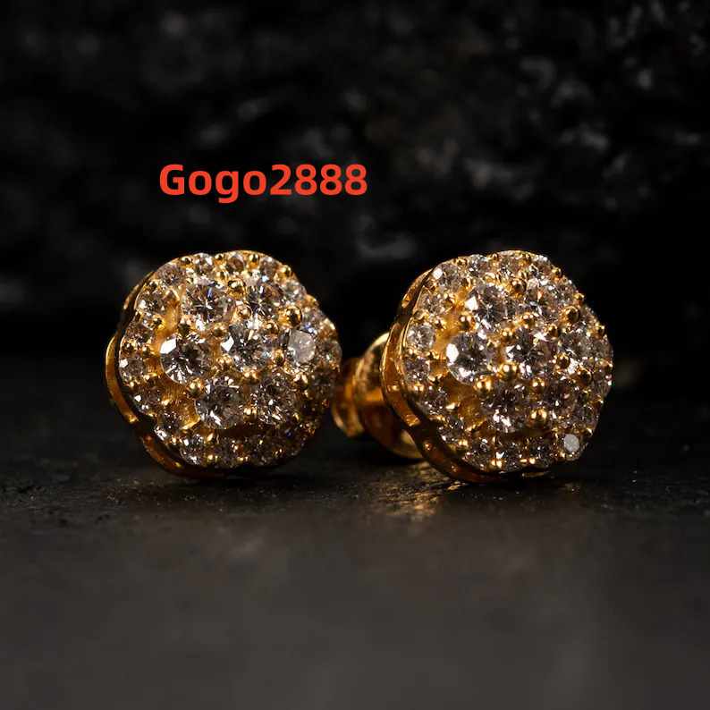 14K Gold VVS Moissanite Iced Out Hiphop Men Women Cluster Custom Earring Sparkling Moissanite Earrings