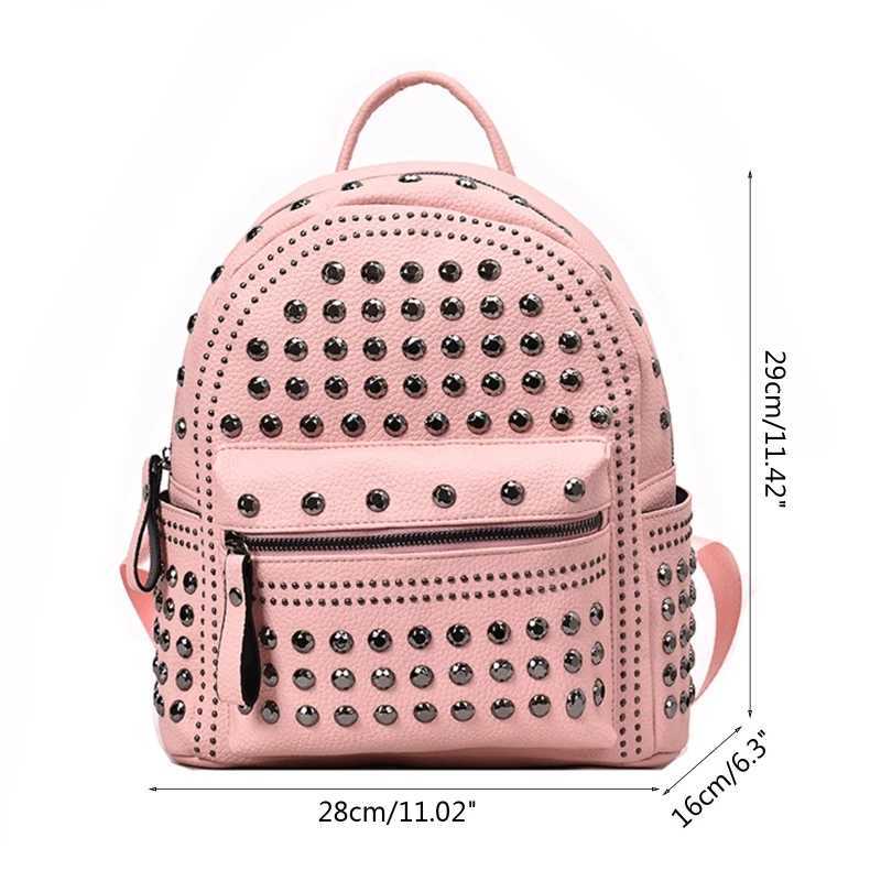 Ladies Women PU Leather Backpack Satchel Studded School Bag for Vacation Z250512