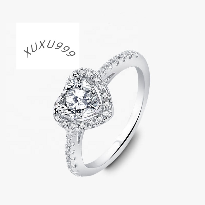 Custom Luxury Womens Wedding Ring New 925 Sterling Silver with DEF Moissanite Heart Fine Jewelry