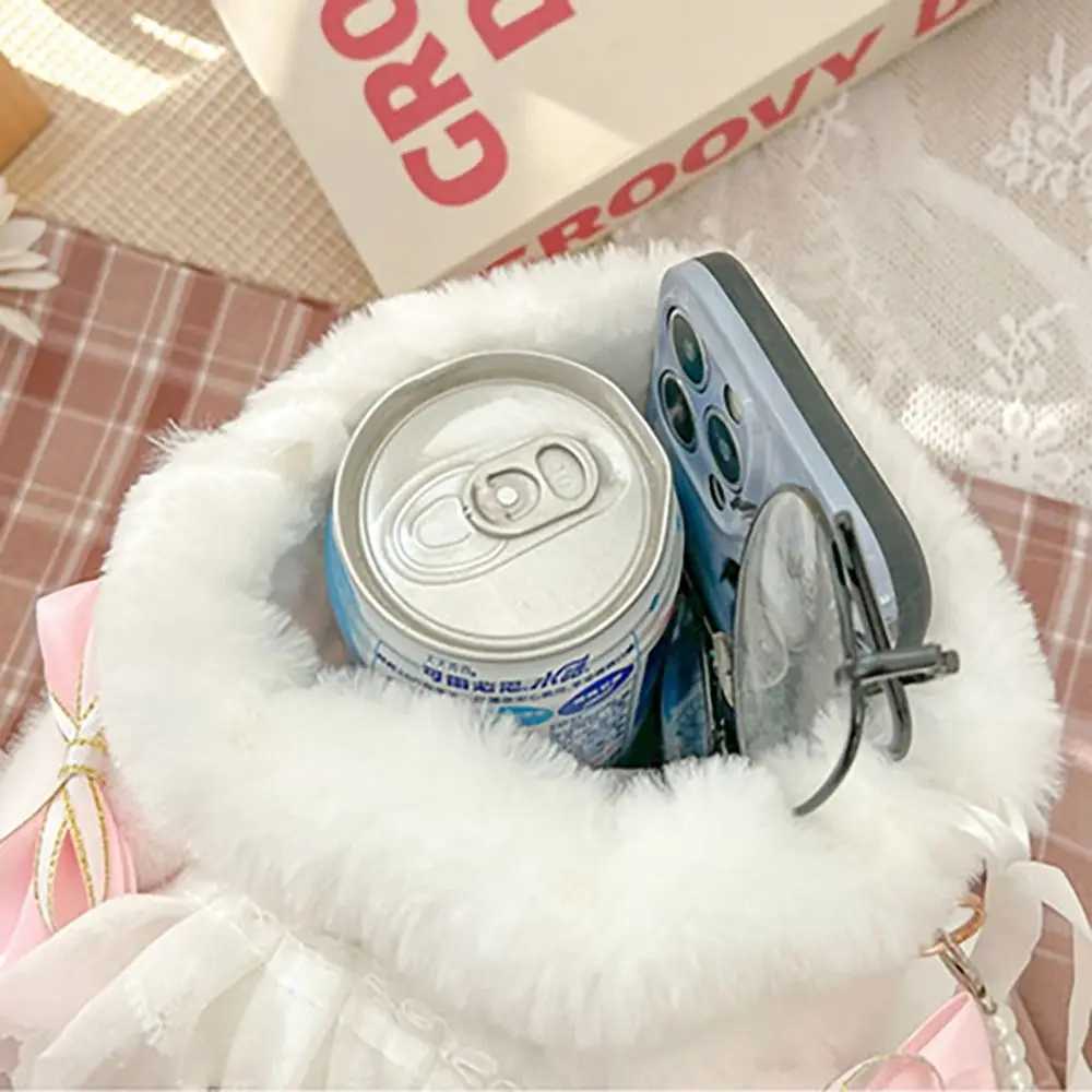 New Plush Bag Cute Bunny Lolita Element Shoulder Bag Kawaii Princess Sweet Pearl Chain Crossbody Bags Long-eared Rabbit Purse Z250512