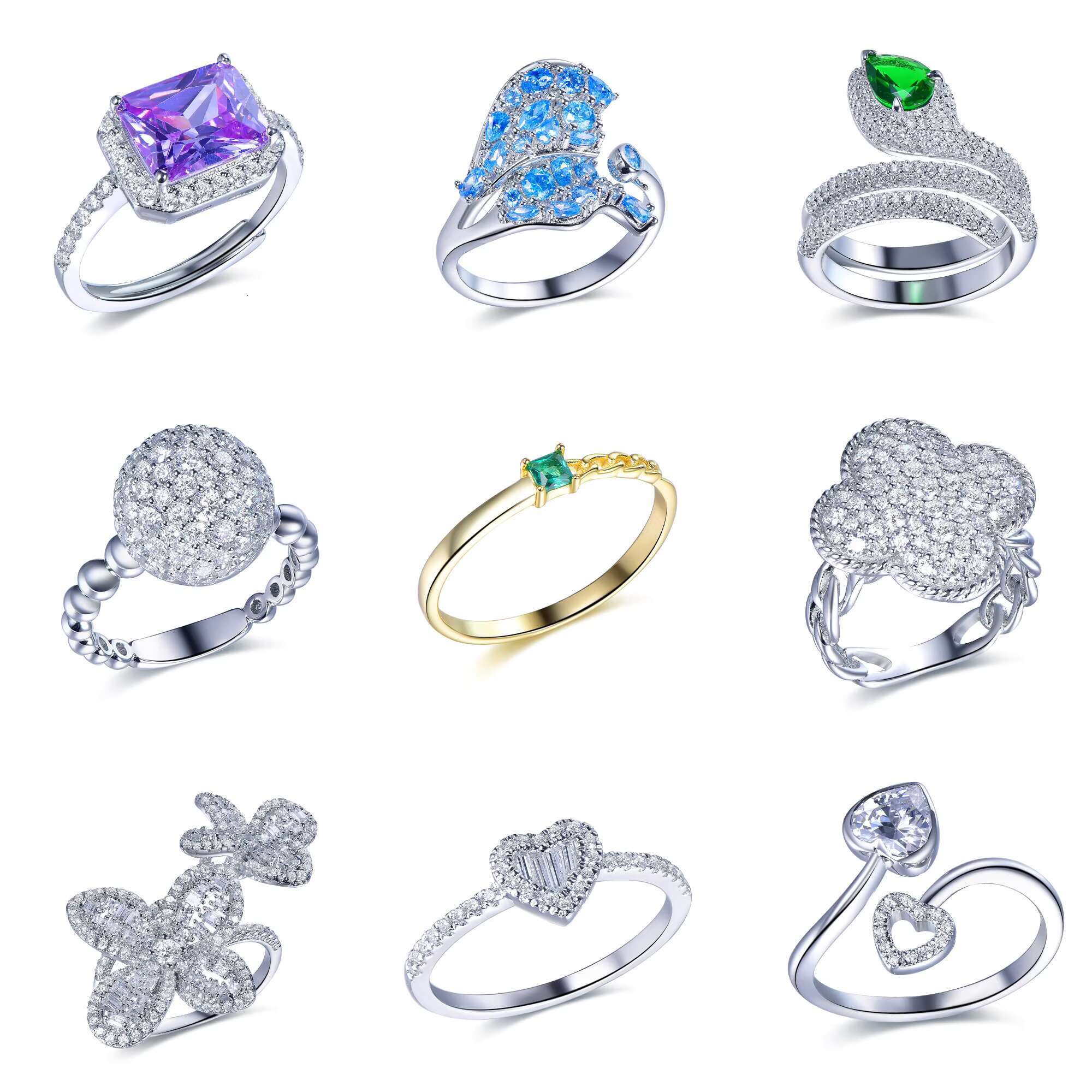 Custom 925 Silver Dainty Stylish 14K Gold Plated Moissanite Rings Fashion Zircon Lab Grown Diamond Rings for Wedding