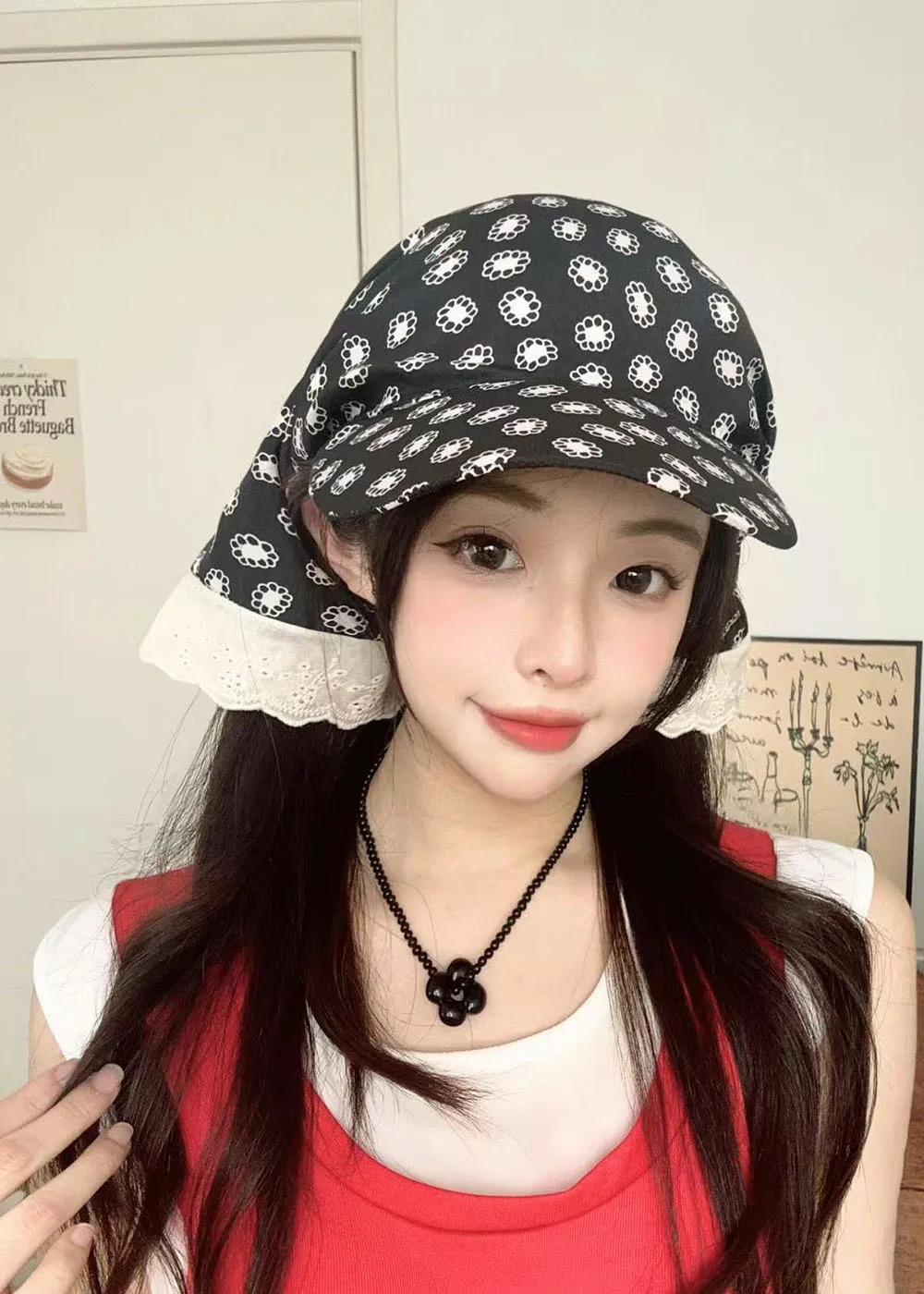 grid style plaid strap headscarf hats for women sunmmer seadise beach vacation sun protection fashion versatile hat 250512