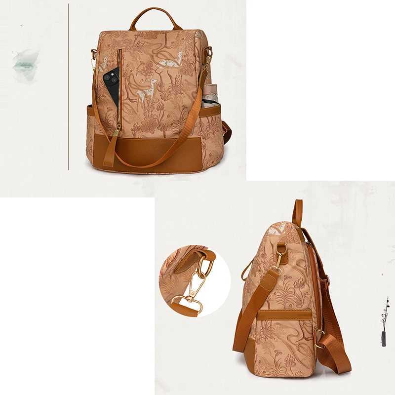 Fashion Anti theft Backpacks Woman Elegant Chinese Style Printed Lady PU Leather Bag Youth Womens BackpackAvailable in 4 color Z250512