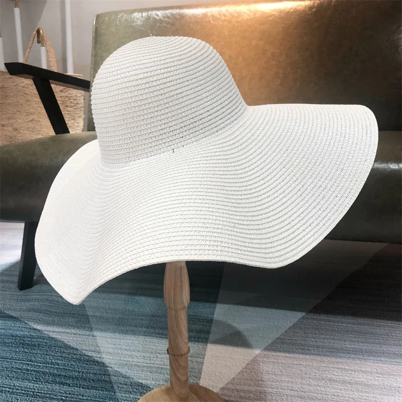 White punk straw hat 25cm large brim wholesale sun ultrathin breathable summer travel men and women 250512