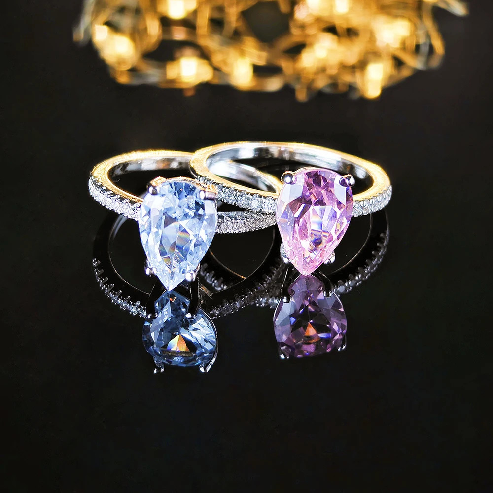 Silver Color Cute Pink Pear Cut Zircon The Engagement Rings for Women Wedding Anel Aneis Party Personalized R6929 250509