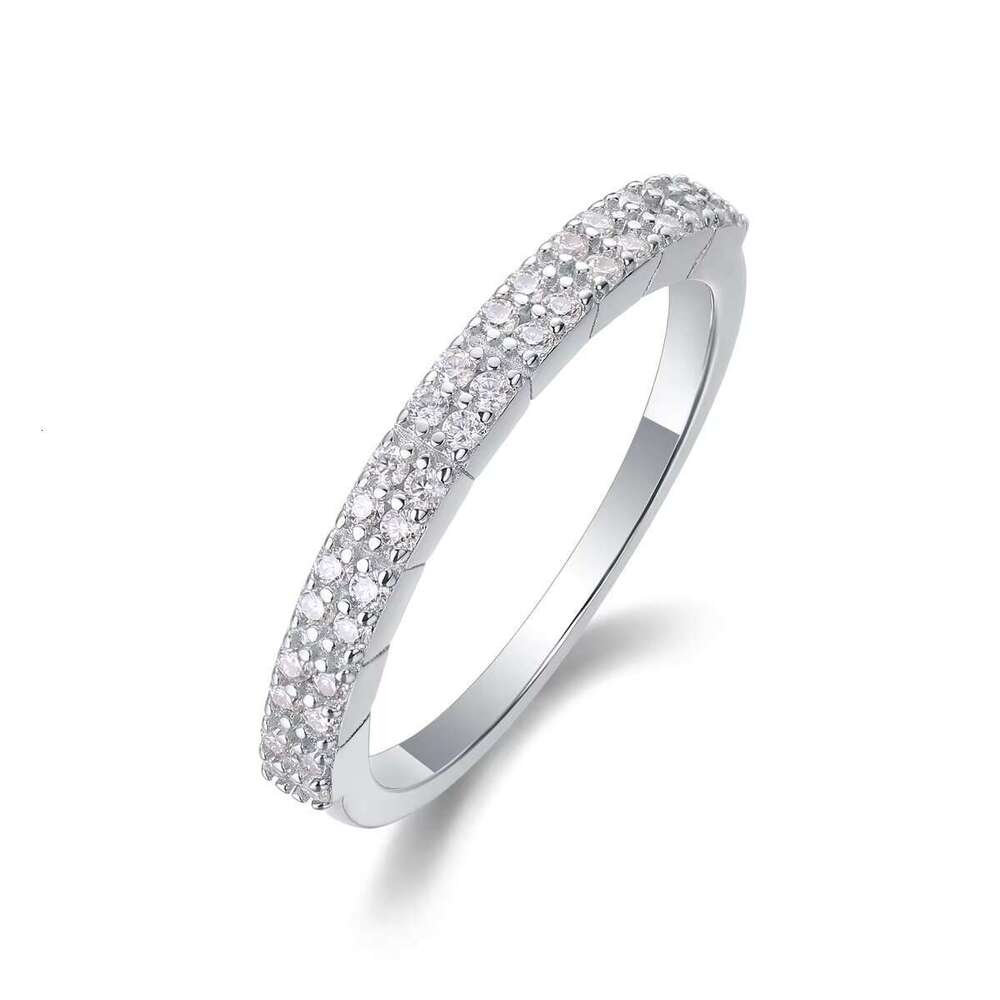 Dazzling double-layer carbon silica wedding ring - pure silver, elegant pointed set, US size 5-9