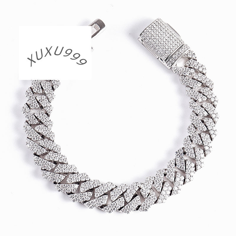 8MM Full Moissanite Cuban Chain Bracelet for Men Women Certified 100% 925 Sterling Silver Hip Hop Cuban Link Male Jewelry Gift