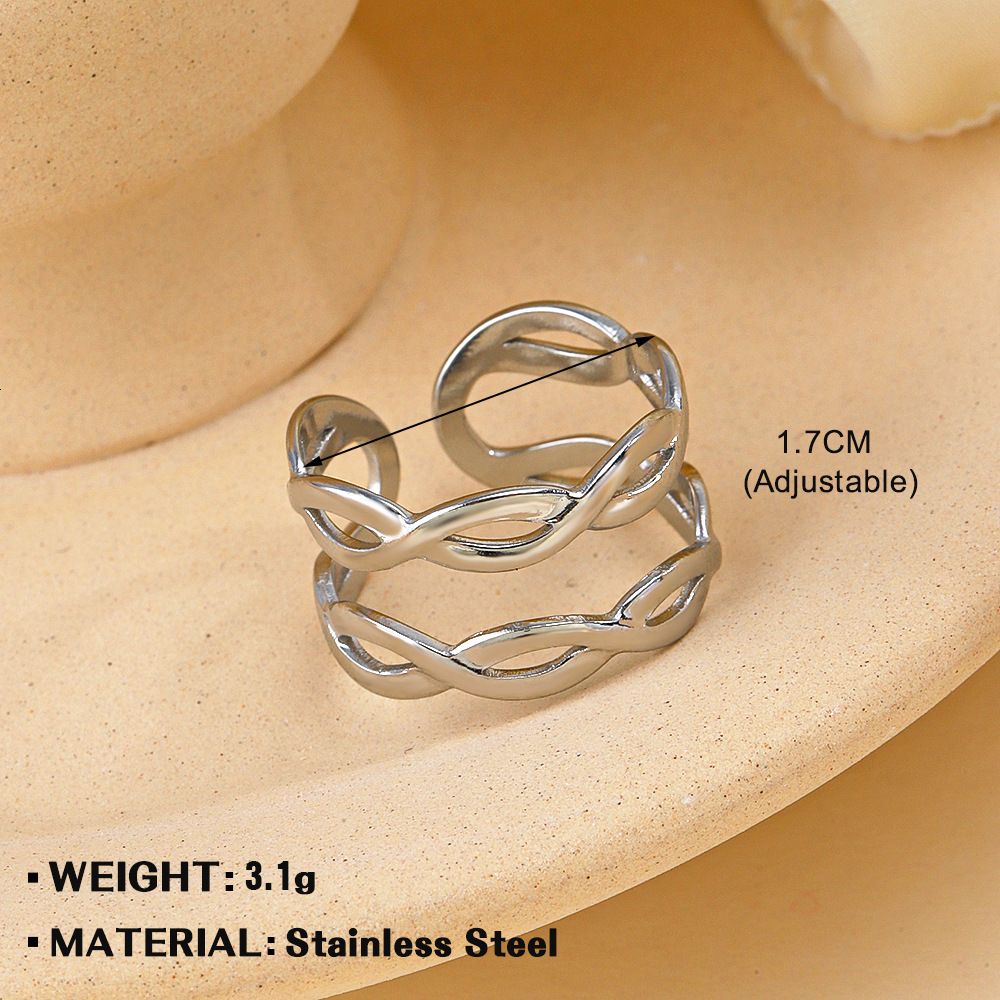 Fashionable and trendy stainless line cross titanium steel for women's hip-hop fashion temperament with adjustable opening ring