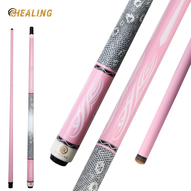 OKHEALING 12.4mm Break Cue Tip Black Technology Carbon Fiber Shaft Butt 147cm 19~20oz Radial Pin Joint Pink Billiard Cue Pool Game Cues