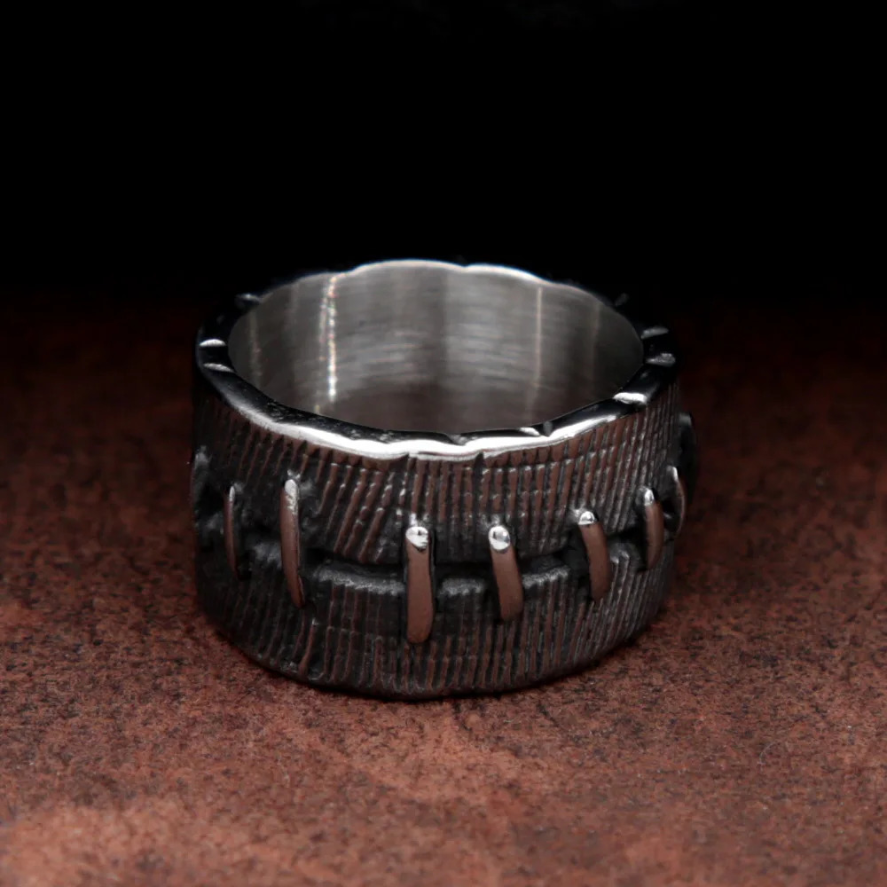 Fashion Mens Punk Biker Ring Creative Chimeric Suture Stainless Steel Rings for Women Vintage Gothic Jewelry Size 7 to Size 15 250509