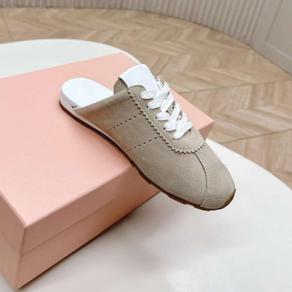 Women Natural Cow Suede Slippers Genuine Leather Mules Sports Leisure Flats Round Toe Designer Shoes Zapatillas De Mujer