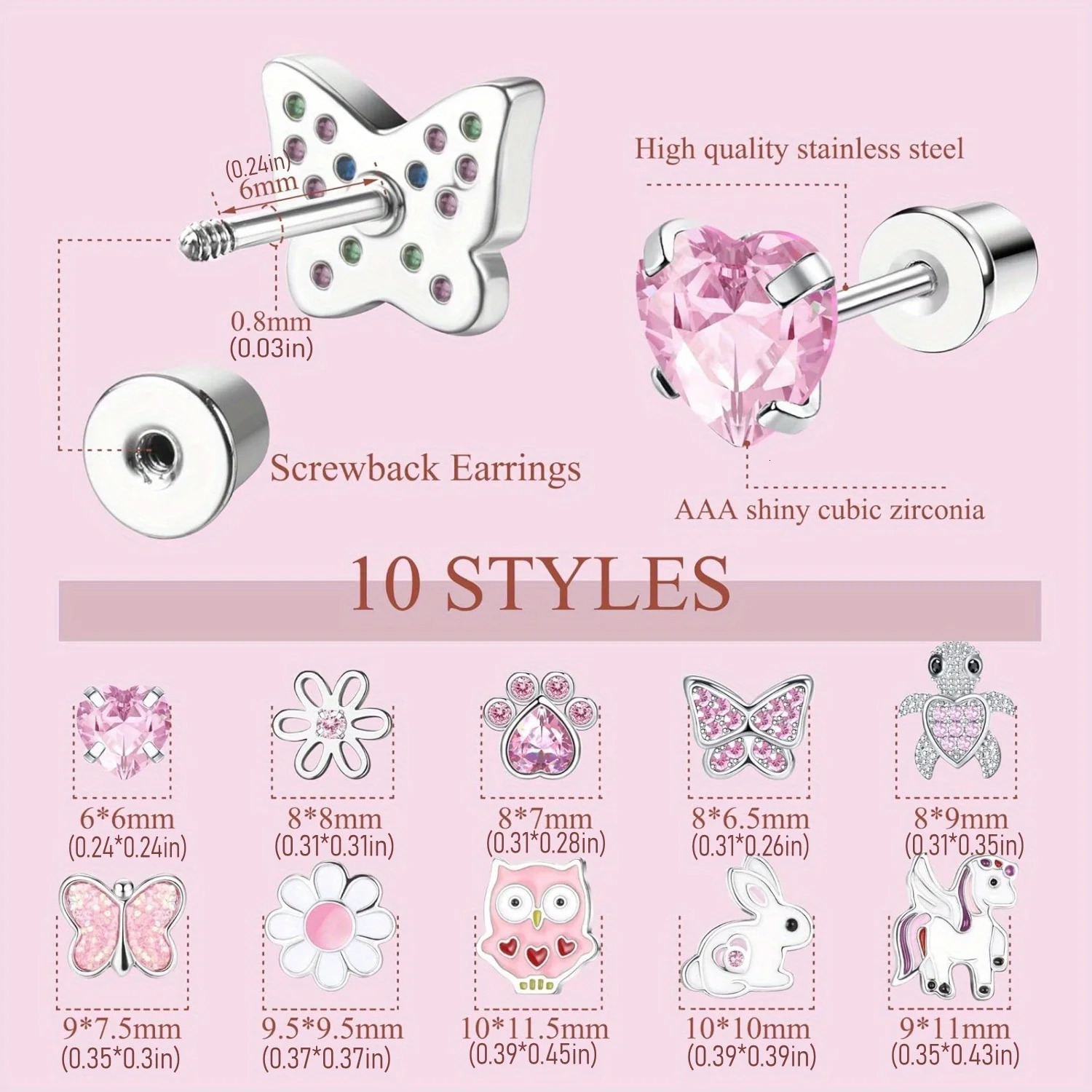 Bobisty Cute Earring Stainless Steel Cute Screw Back Earrings for Women Rainbow CZ Stud Earrings Hypoallergenic Screwback Stud 250512