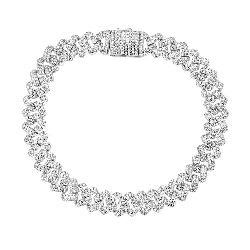 Wholesale Price Miami Bracelet Iced Out VVS Moissanite Bracelet With Cuban Chain 8mm Double Row Diamonds in 7 9 Inches Sizes