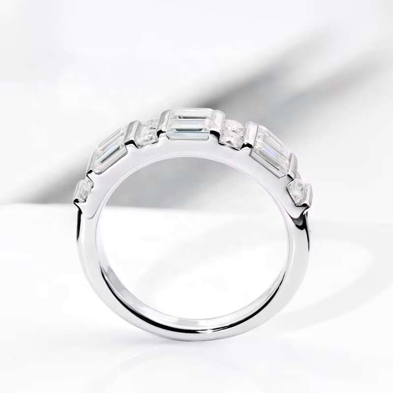 Star Track Promise Rectangle and Round Moissanite Diamond Ring S925 Silver Simple Fashion