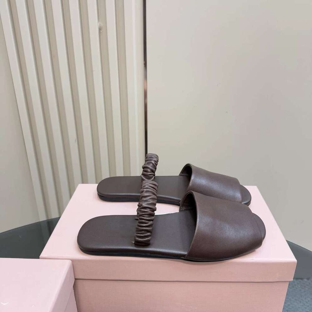 Women Genuine Leather Sandals Leisure Flats Elastic Band Summer Solid Colors Slippers Designer Shoes Zapatillas De Mujer
