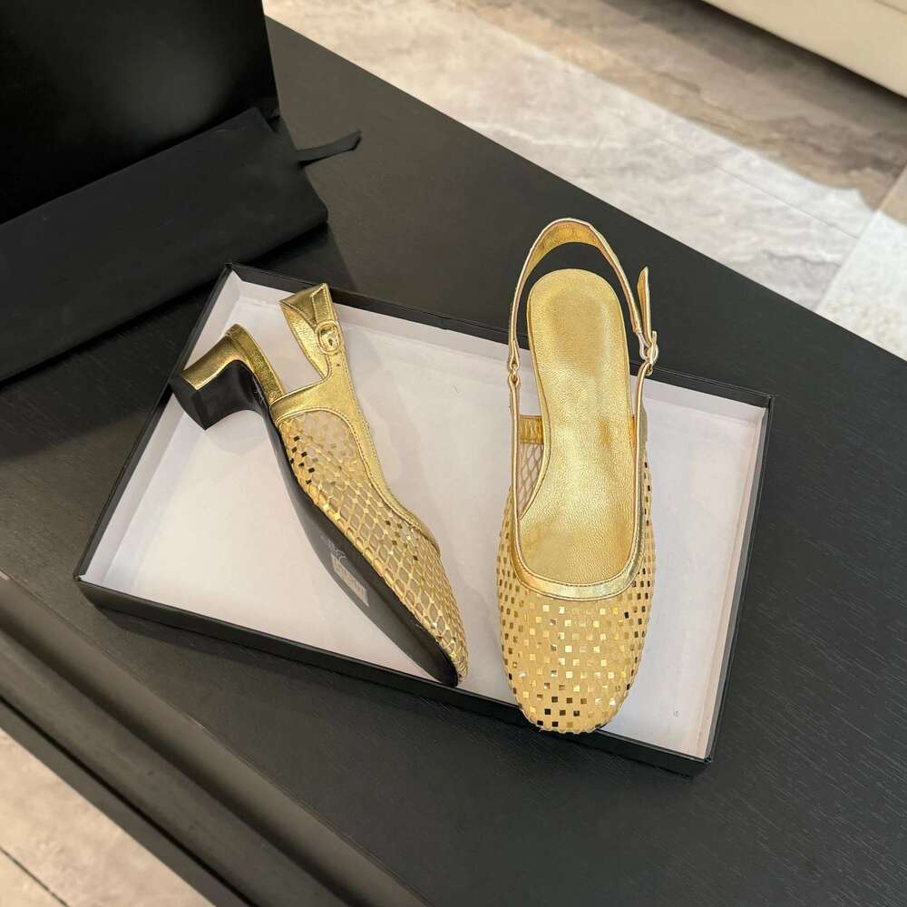Women Size35-41 Genuine Leather Pumps Slingbacks High Heels Mesh Sandals Square Toes Designer Shoes Zapatillas De Mujer