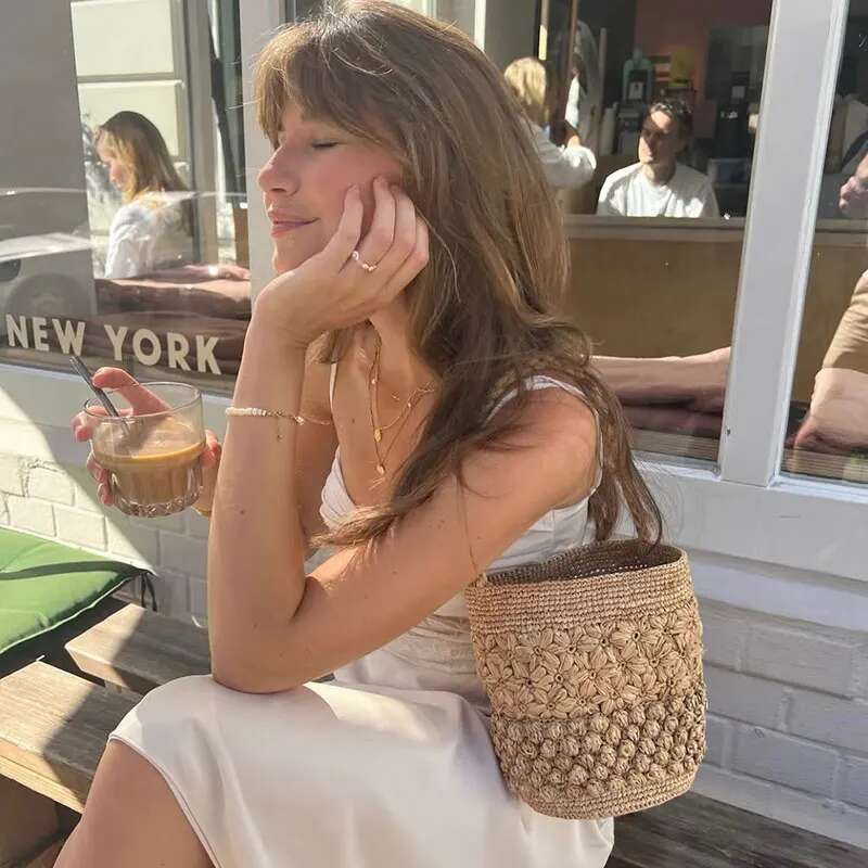 Fashion Raffia Straw Women Shoulder Bags Designer Weave Lady Handbag Casual Handmade Summer Beach Tote Bucket Bag