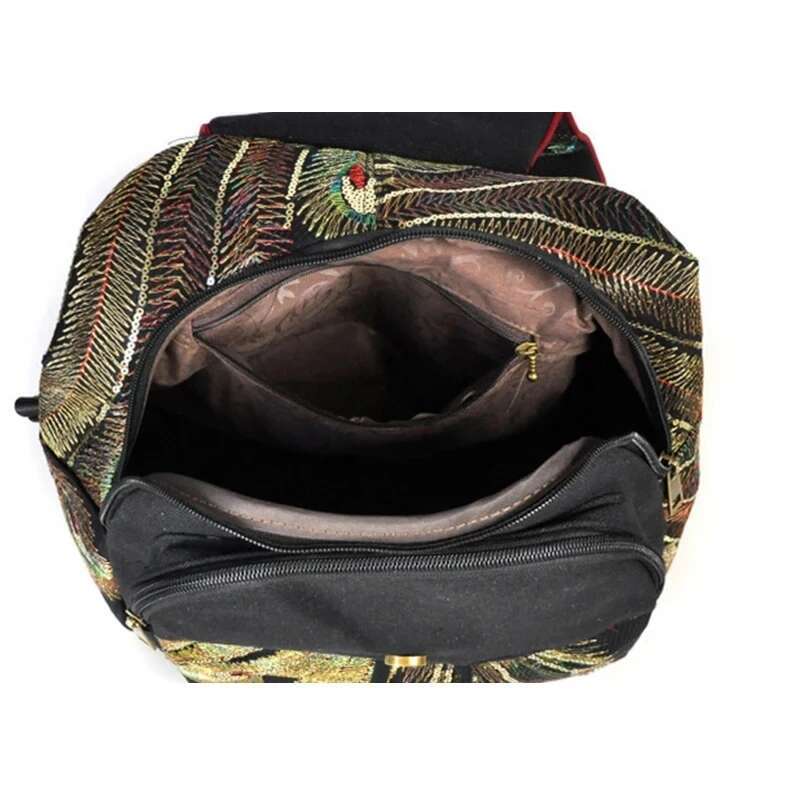 Female Travel Shoulder Rucksack Retro Design Canvas Women Large Capacity Ethnic Backpack Handmade Embroidered Knapsack