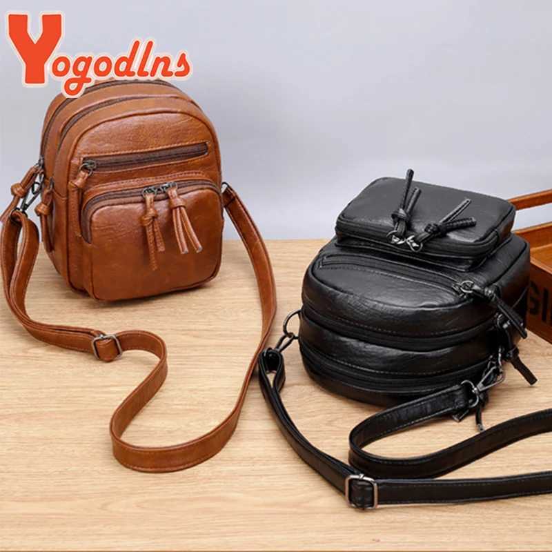 Yogodlns Vintage Crossbody Bag Women Soft PU Leather Shoulder Bag Multifunction Messenger Bag Small Square Bag Big Capacity Bag Z250512
