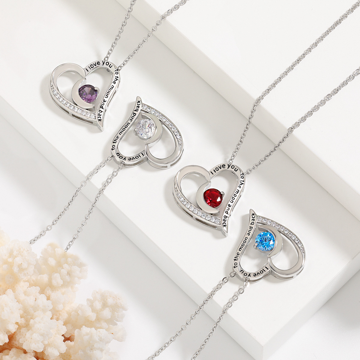 Timeless Love Heart Necklace - Heart-Shaped Moonstone with Sparkling Crystals, Romantic Gift for Her