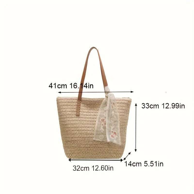 Large Capacity Women's Handbag, Straw Woven Shoulder Summer Versatile Vacation Beach Bag