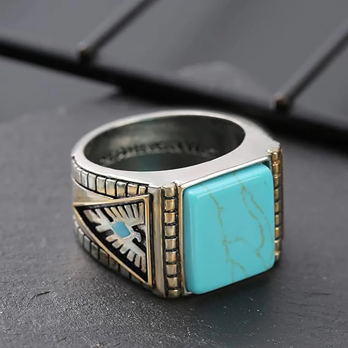 Vintage eagle turquoise ring for men hand carved classic bohemian natural stone jewelry chic 250509