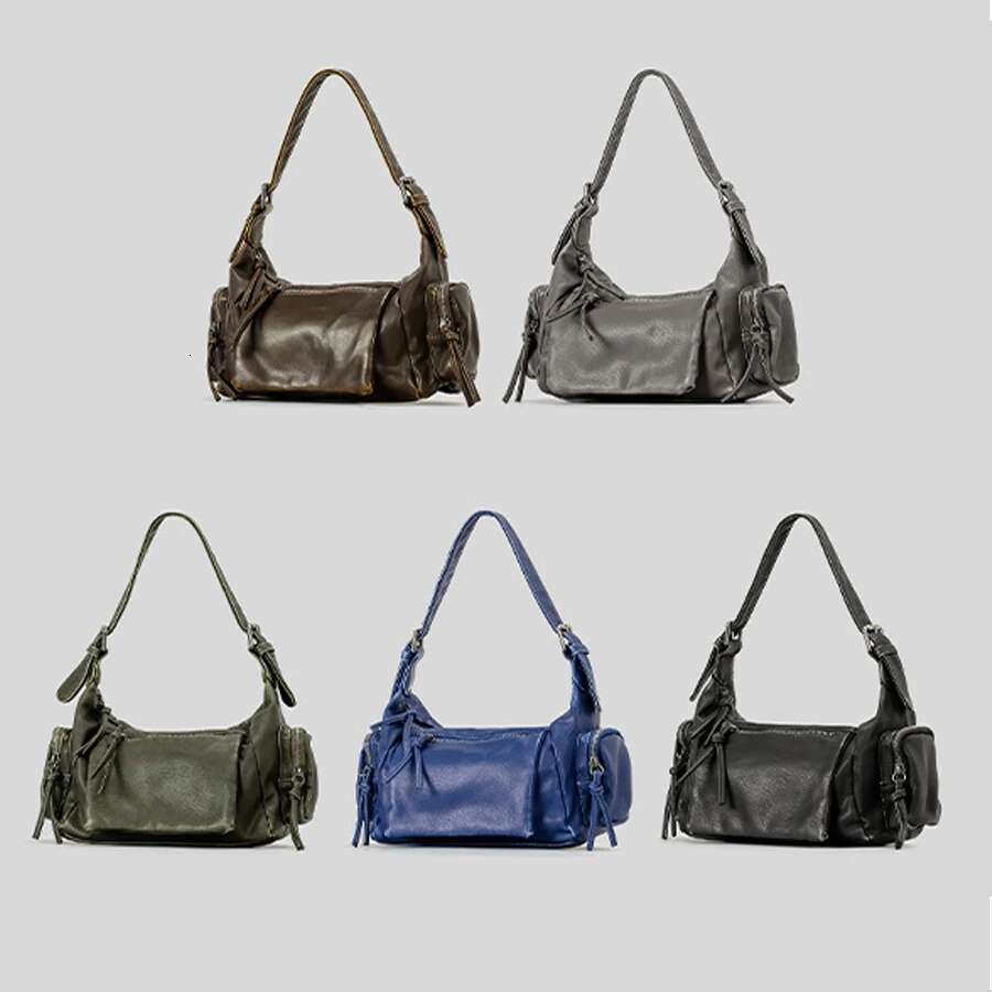 Vintage Underarm For Women Designer Multiple Pockets Shoulder Bags Soft Washed Pu Leather Crossbody Bag Y2k