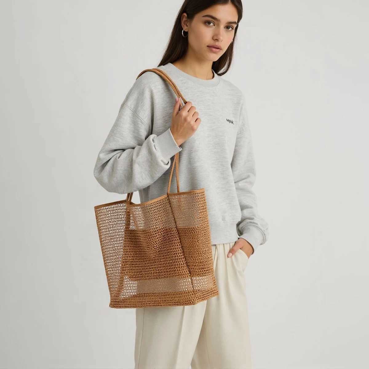 Mesh Beach Tote Womens Shoulder HandbagWomens Portable Washing and Swimming Clothing Storage Bag Z250512