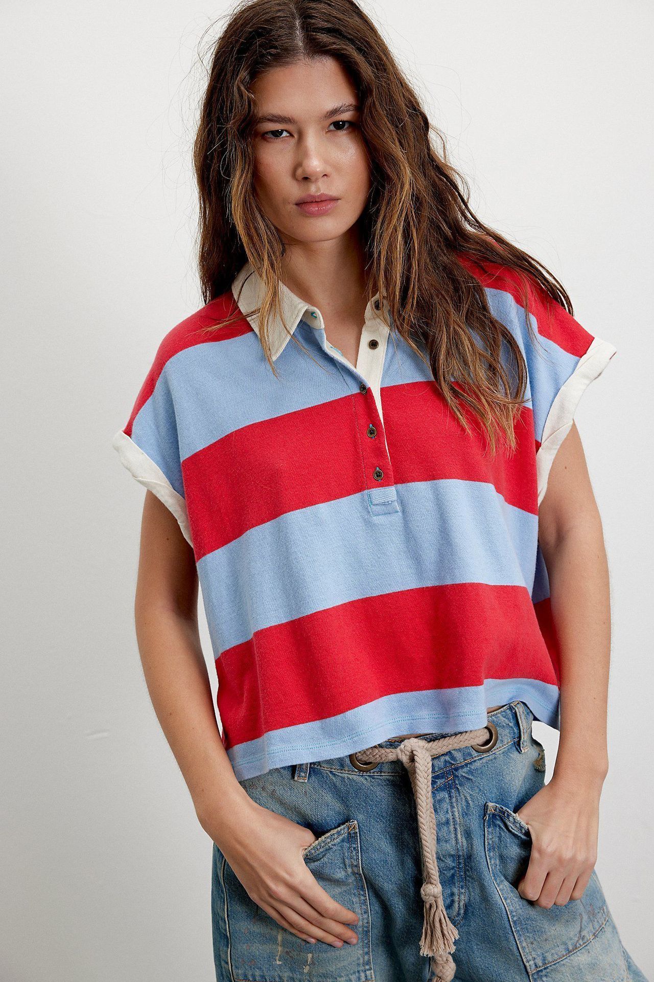 selling womens clothing personalized casual striped polo womens short sleeved loose T-shirt 250512