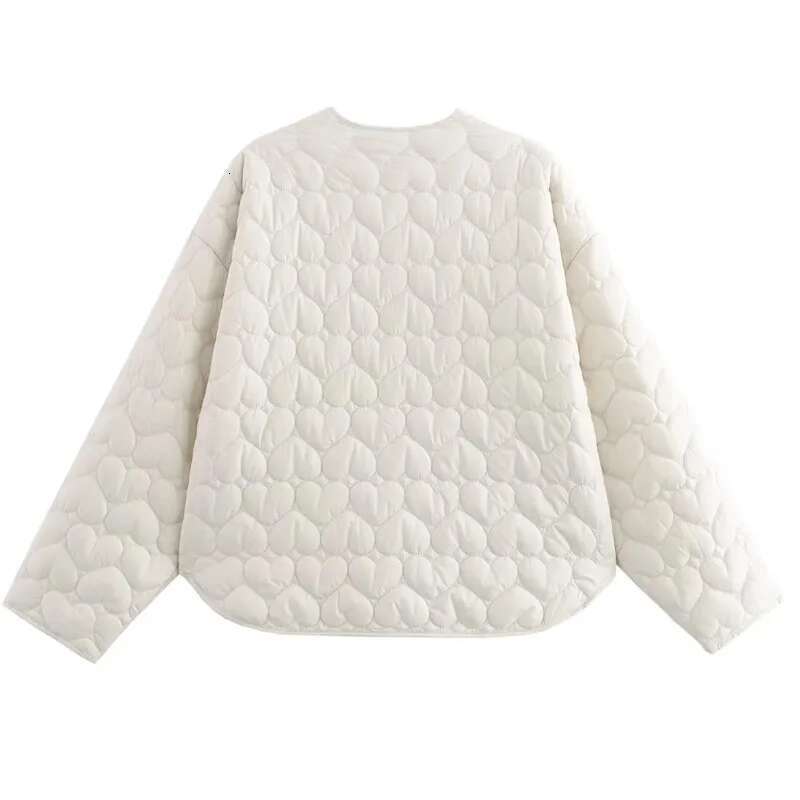 TRAF Parkas New In Coats Heart Quilted Woman Autumn Winter Black Short Padded Jacket Long Sleeve Off White Women's Coat