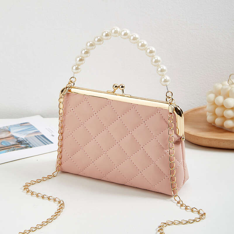 Embroidered Pearl 2023 Ladies Handbag Fashionable Women's Bag Diamond Grid