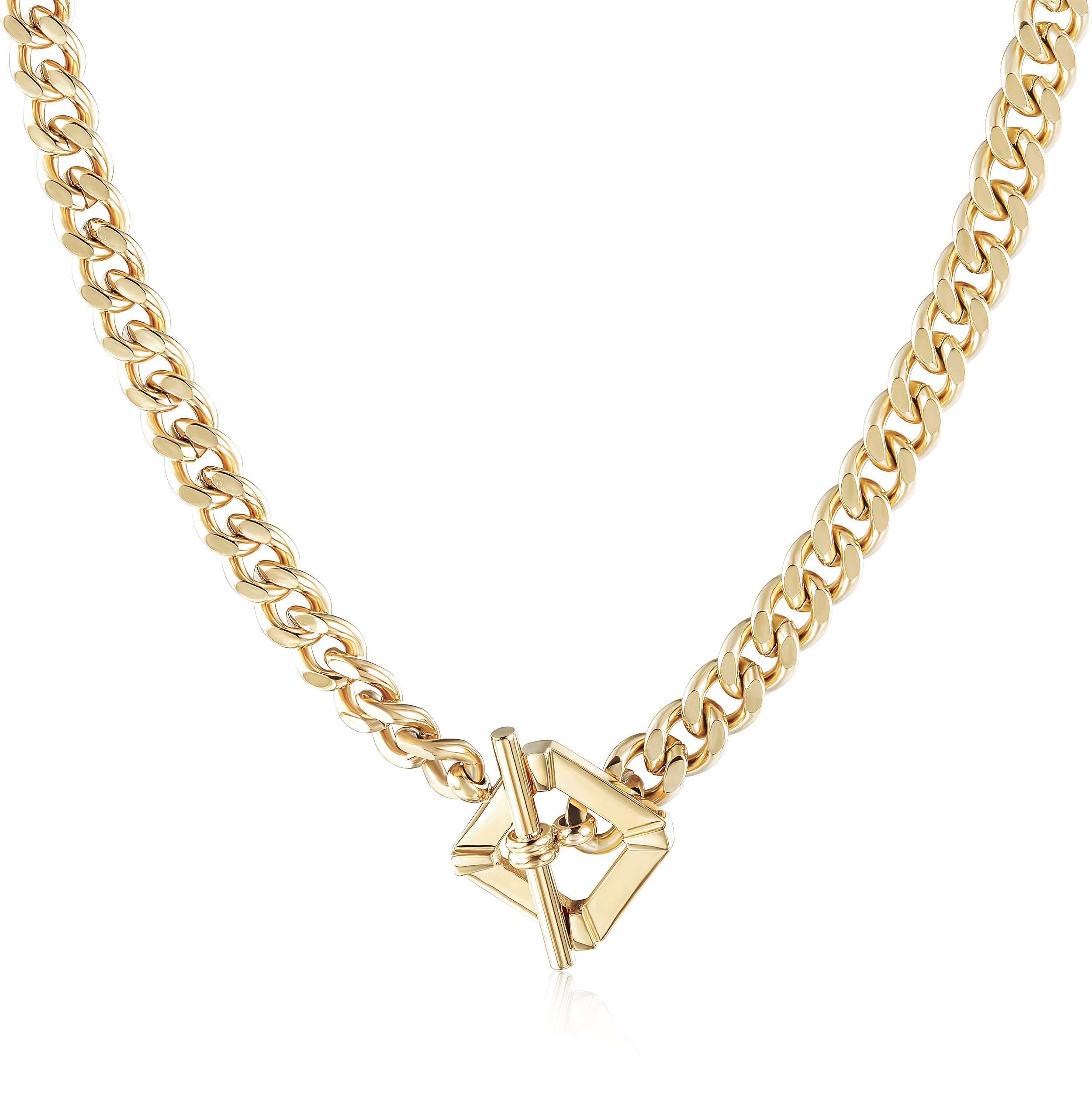 Women's shiny gold with simple square elbow buckle chain necklace