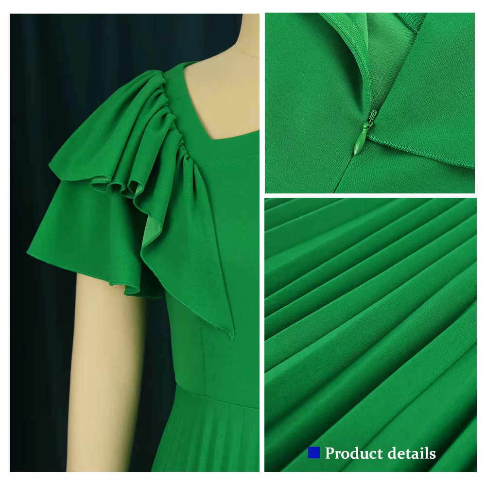 Simple Plus Size Dresses Summer Pleated A-Line Ruffle Fashion Short Sleeve Oblique Collar Young Girls Out Going Wear AM211235