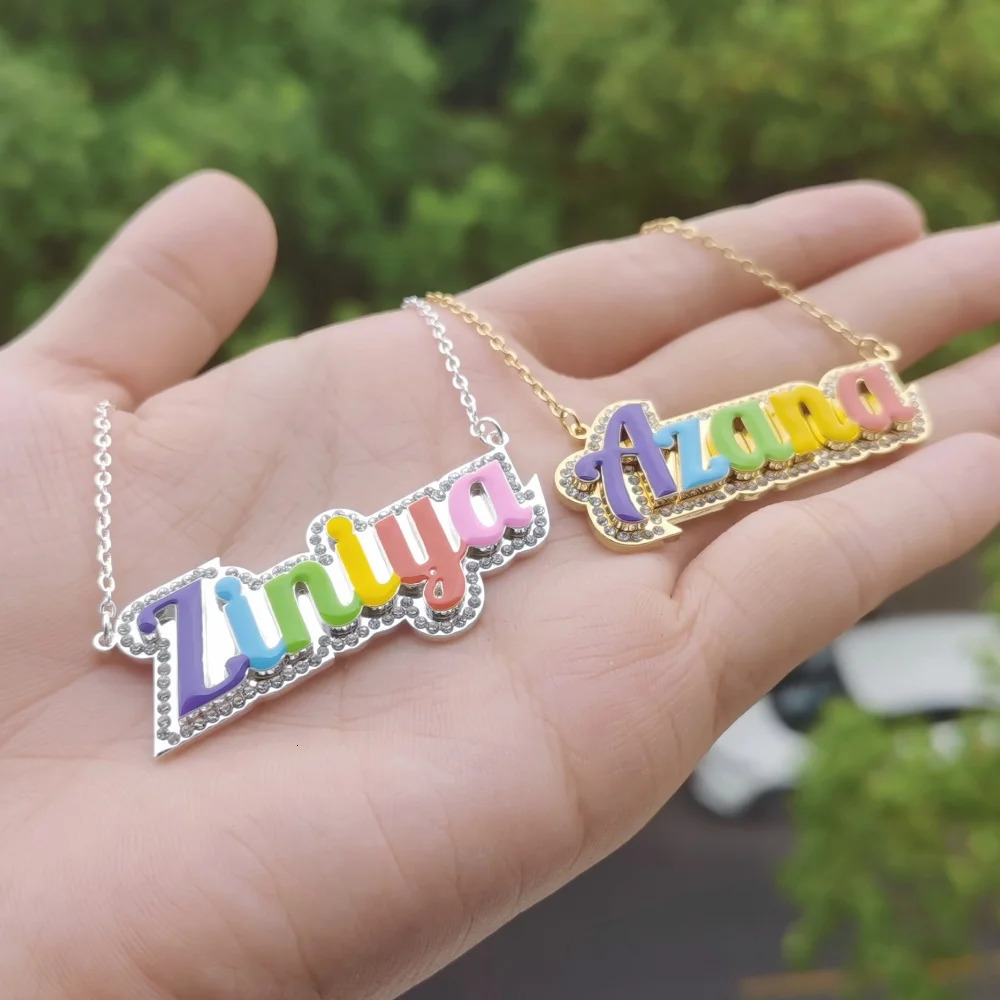 LeeChee Colorful Enamel Custom Name Necklace Rhinestone Personality Stainless Steel Jewelry Gift 250512