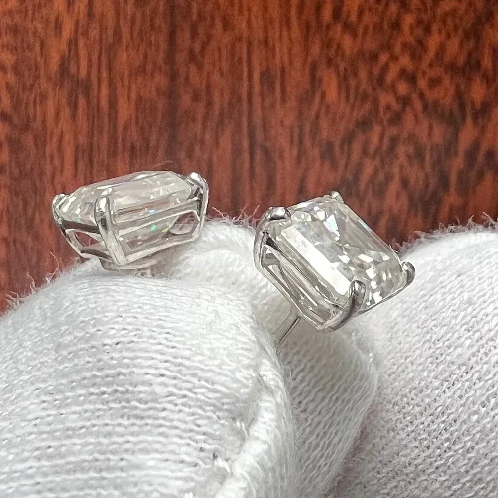 4cttw Asscher Cut Stud Earrings with Certificates S925 Silver Plated Gold 7mm Lab Diamond Ear Studs for Women 250512
