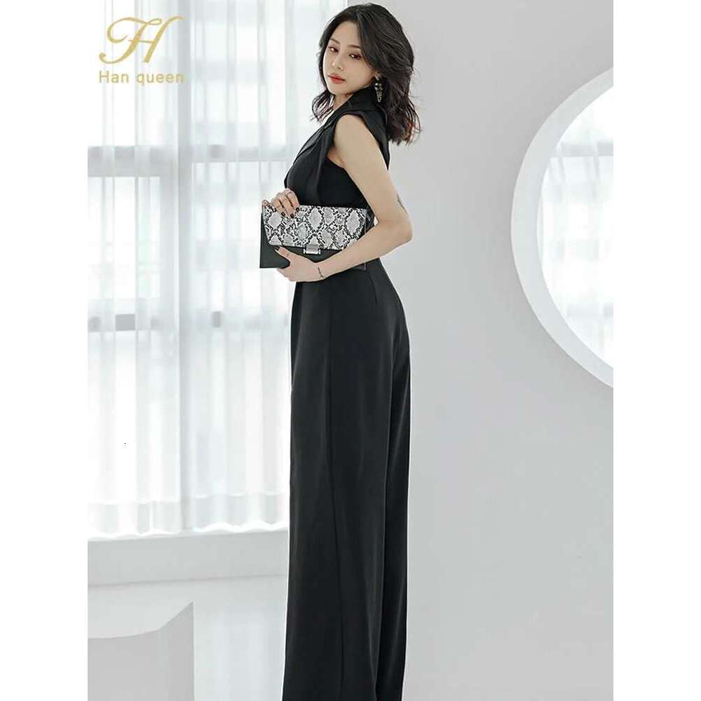 H Han Queen New Korean Sleeveless Elegant Summerr Business Jumpsuits Women Wide Leg Long Playsuits Casual Office Rompers