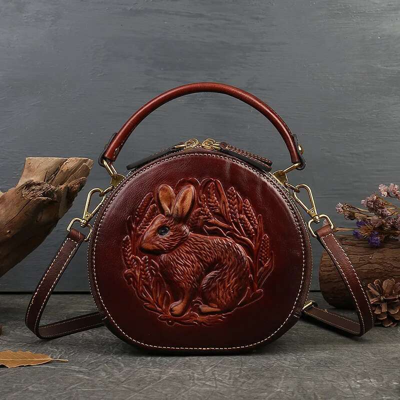Genuine Leather Bags New Retro Women's Handbags Chinese Style Single Shoulder Crossbody Head Layer Cowhide Shell Bag