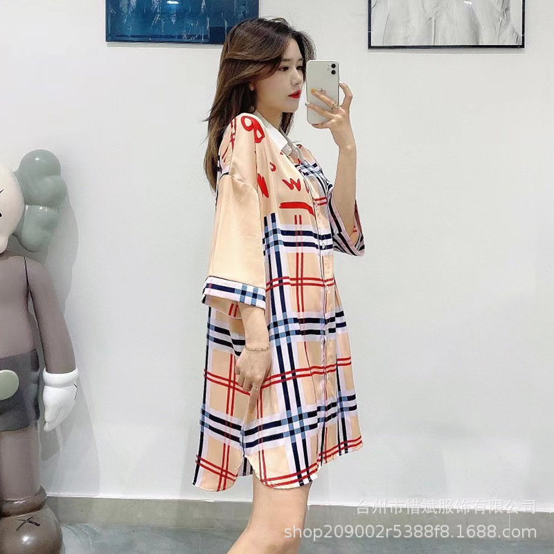XX2602 Large size dress cartoon nightdress summer Korean version short-sleeved long pajamas female large size loose casual home clothes