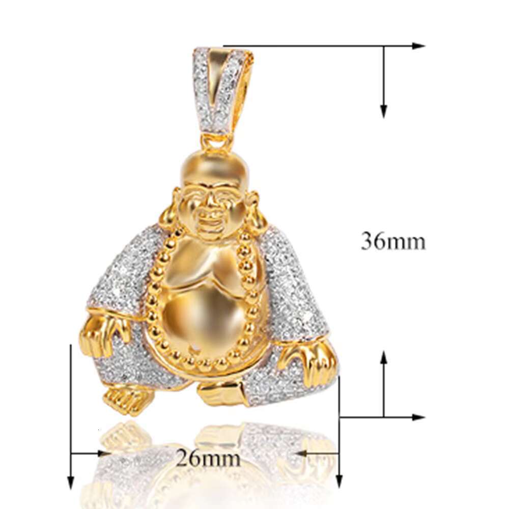 Wholesale 18k Buddha Statue Pendant Necklace Hip Hop Religious Maitreya Buddha 925 Sterling Silver Pendant Buddha Necklace