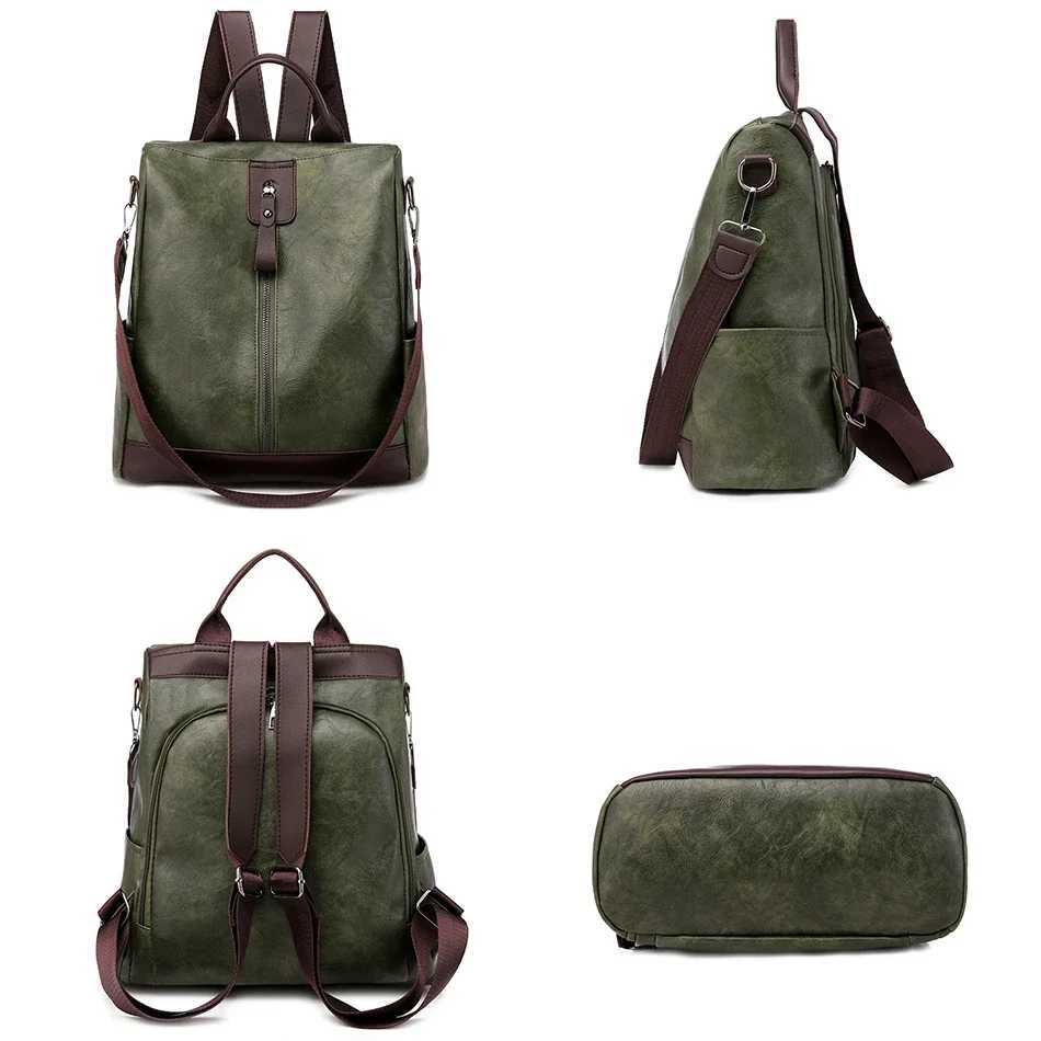 Multi-function Backpack Womens Soft PU Leather Backpack Large Capacity School Bags for s New Fashion Female Bagpack Mochila Z250512