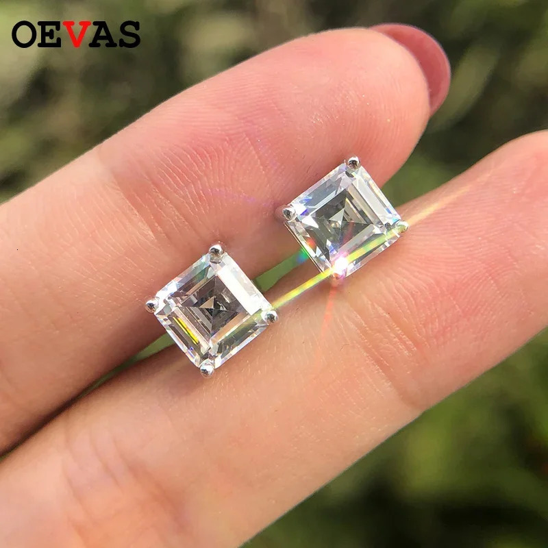 OEVAS Classic 925 Solid Sterling Silver 7*7MM High Carbon Diamond Gemstone Ear Studs Earrings Women Fine Jewelry Wholesale 250512