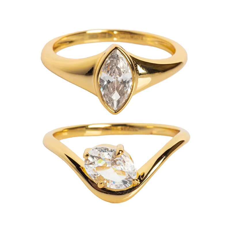 Gemnel Minimalism Fine Jewelry 18K Gold 925 Silver Classic Curve Marquise Moissanite Diamond Rings