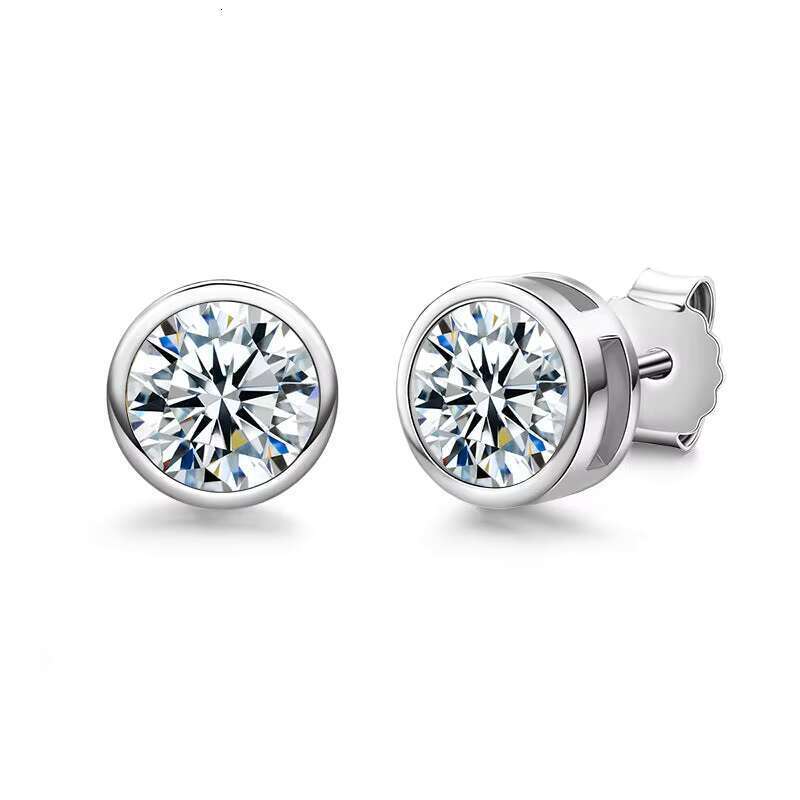 Moissanite bezel set earrings pure - classic design, 0.5 to 1 carat, available in gold or sier